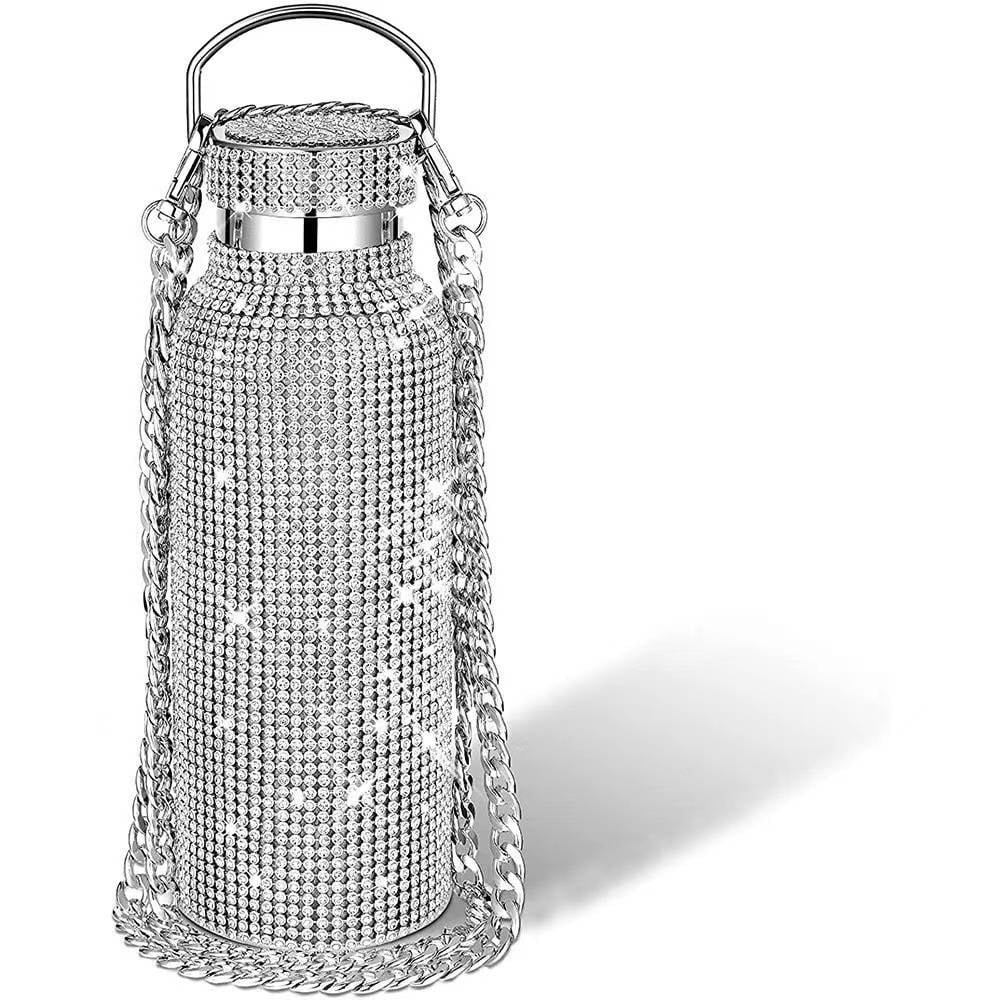 Bling Rhinestone Stainless Steel Insulated Water Bottle With Carry on Chain 500ML E237771