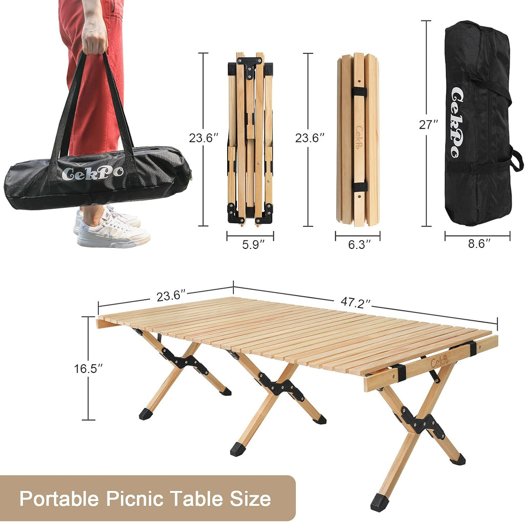 Portable Wooden Folding Picnic Table with Carry Bag W89546