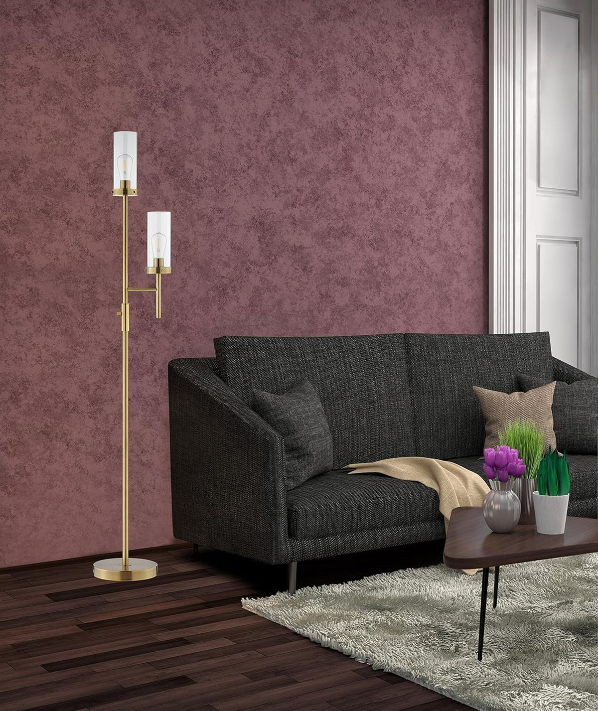 Bronze 2-Light Floor Lamp with Clear Glass Shades K4086