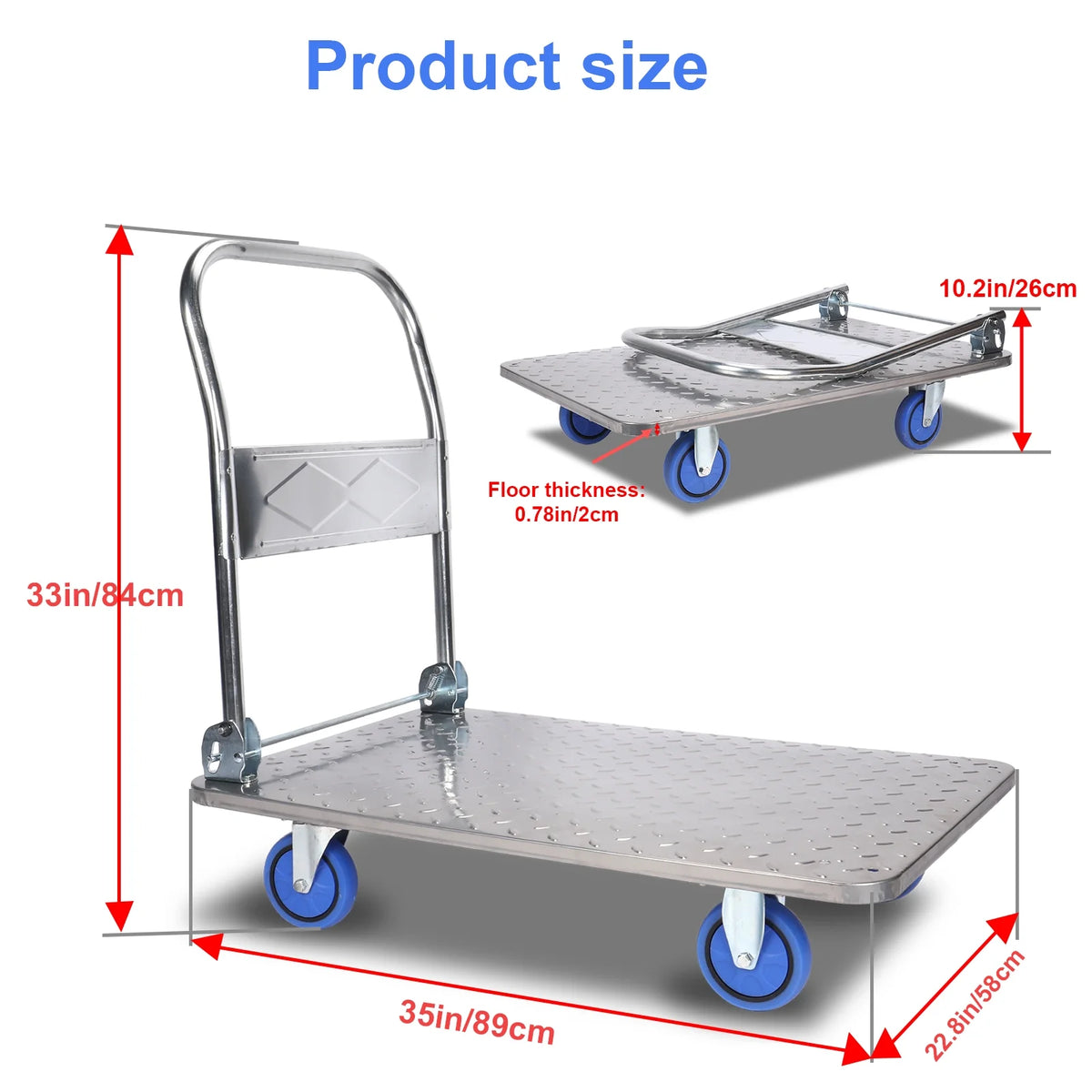 Steel Plate Platform Cart, 2200 lb Capacity, 360 Degree Swivel Wheels, Foldable, 35x22.8x33 Inches F2051