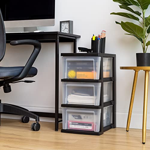 Black/Clear 3-Drawer 2-Pack Plastic Drawer Storage Organizer P55492