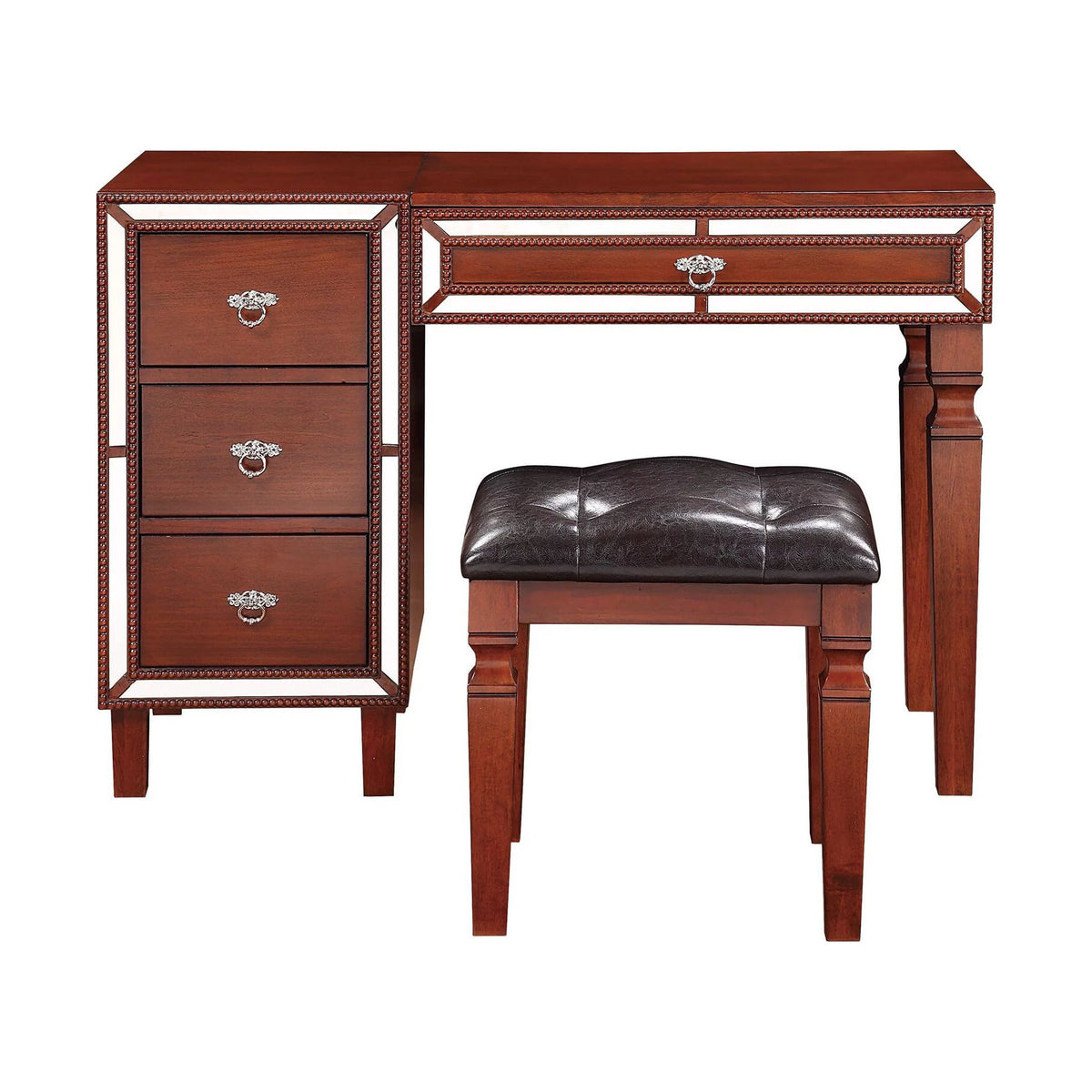 Black Wooden Makeup Vanity Set with Mirror and Stool H93764