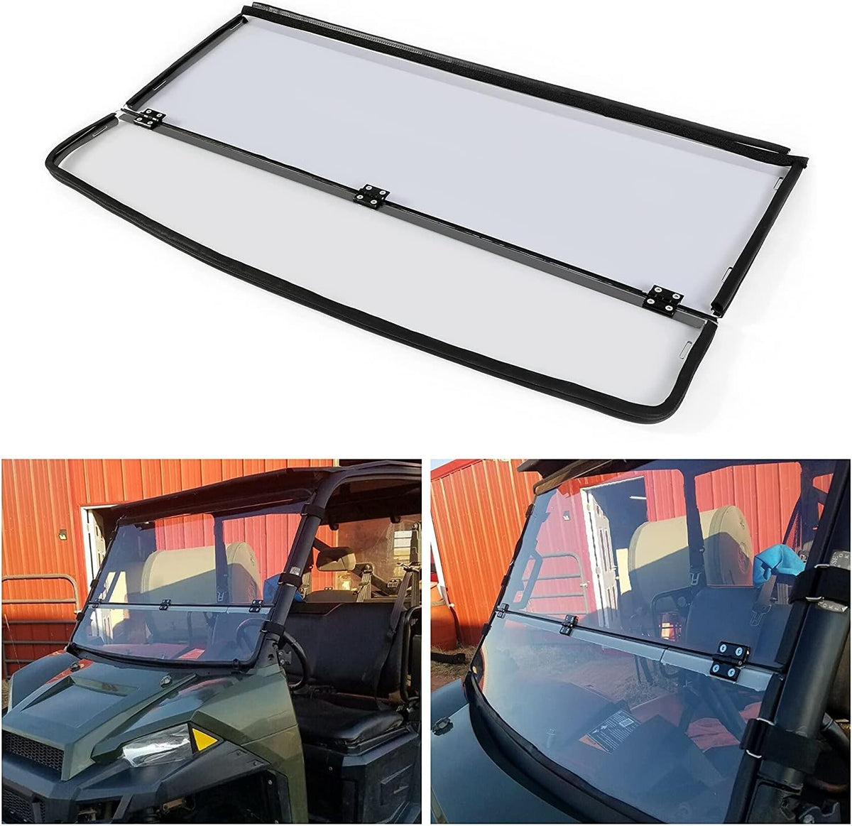 Flip Windshield for Polaris Ranger 1000 Front 2-in-1 Fold Down Clear Windscreen O146