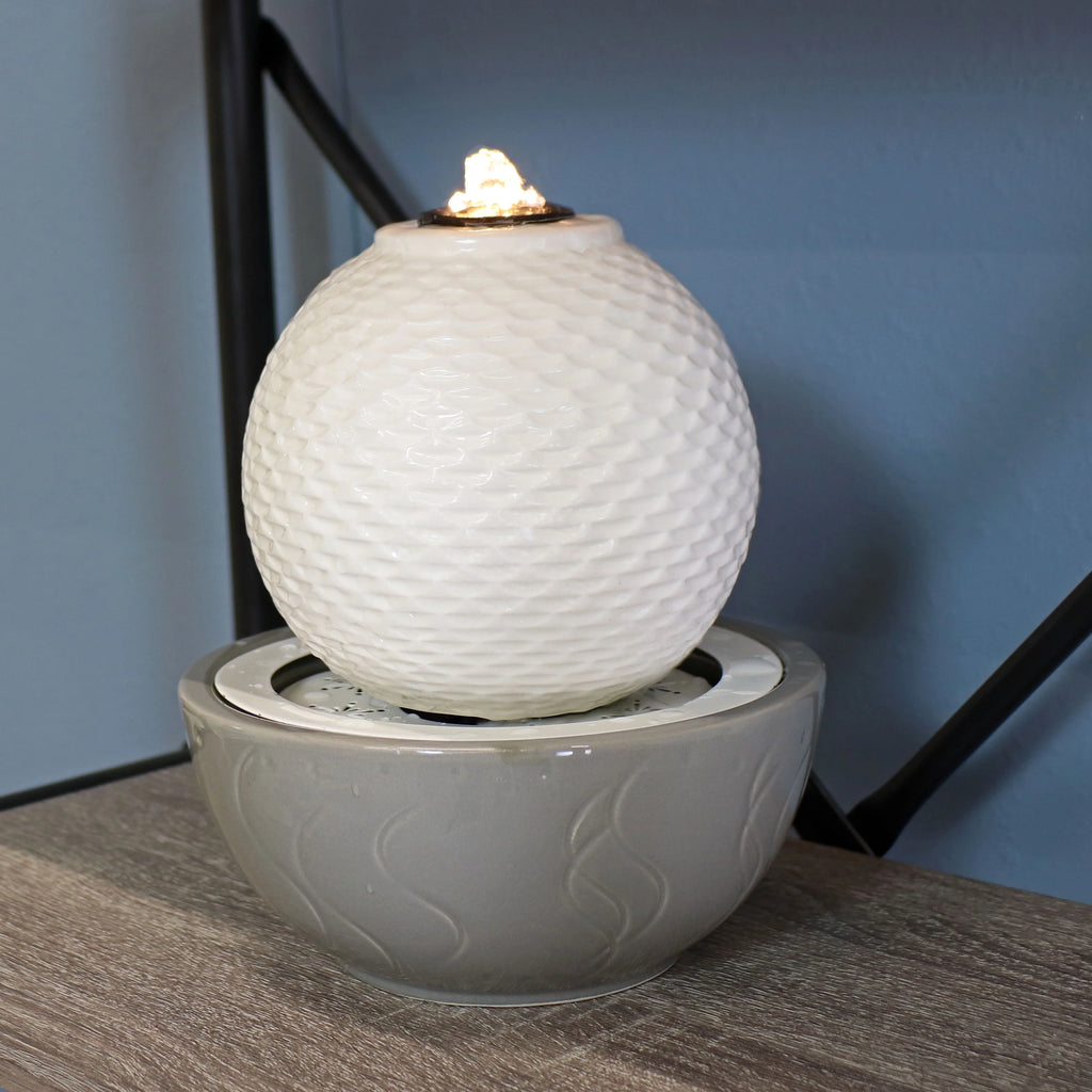 Patterned Sphere Indoor Water Fountain with Lights Z80460