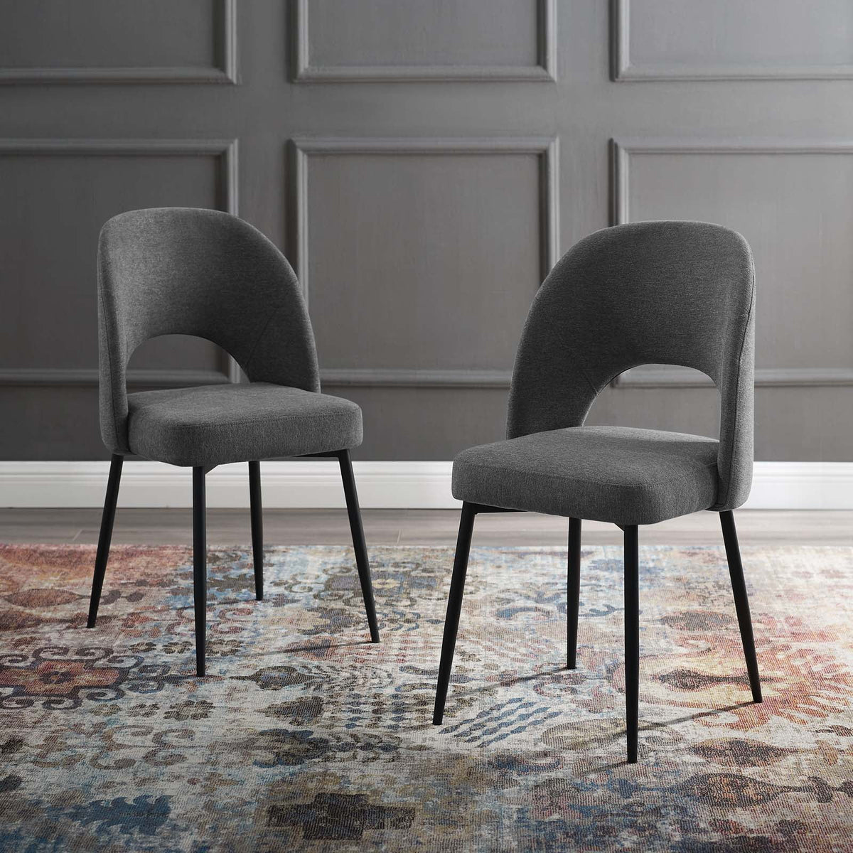 Black Charcoal Upholstered Fabric Dining Side Chair Set of 2 Q78068