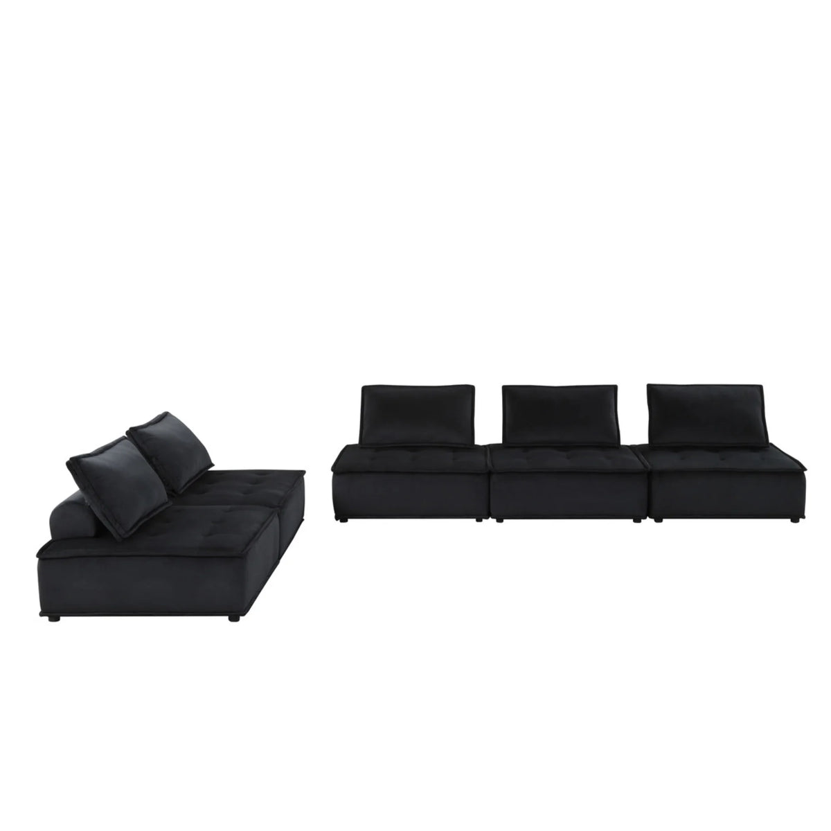 Black Velvet 5 Piece Modular Sectional Sofa with Ottoman D13399