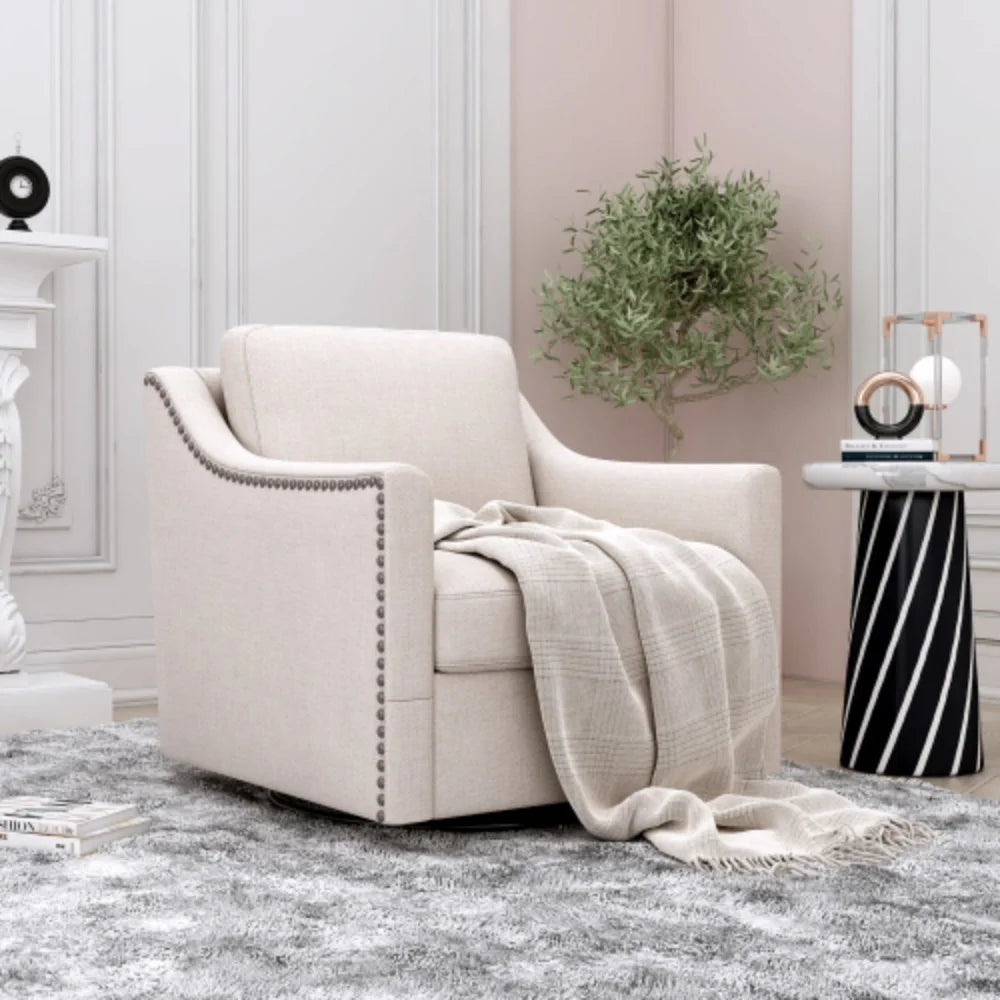 White Cotton Linen Swivel Armchair T417622