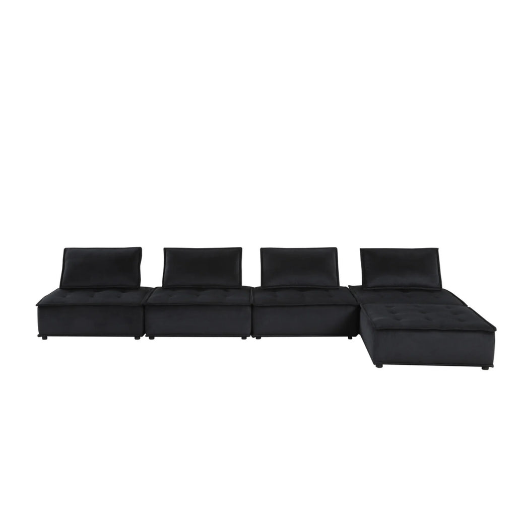 Black Velvet 5 Piece Modular Sectional Sofa with Ottoman D13399