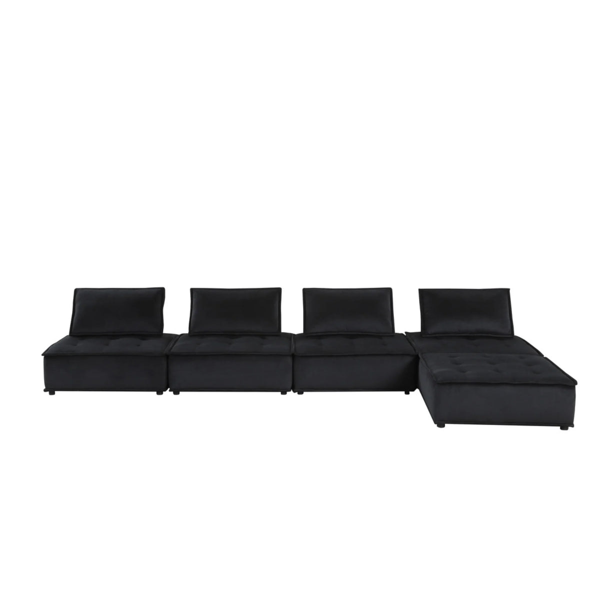 Black Velvet 5 Piece Modular Sectional Sofa with Ottoman D13399