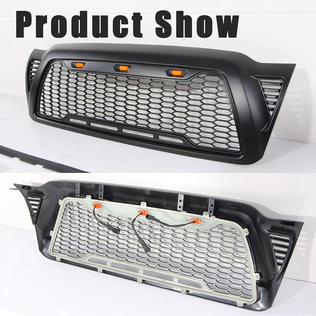 Matte Black ABS Plastic Tacoma Grill with 3 Amber Lights H63383