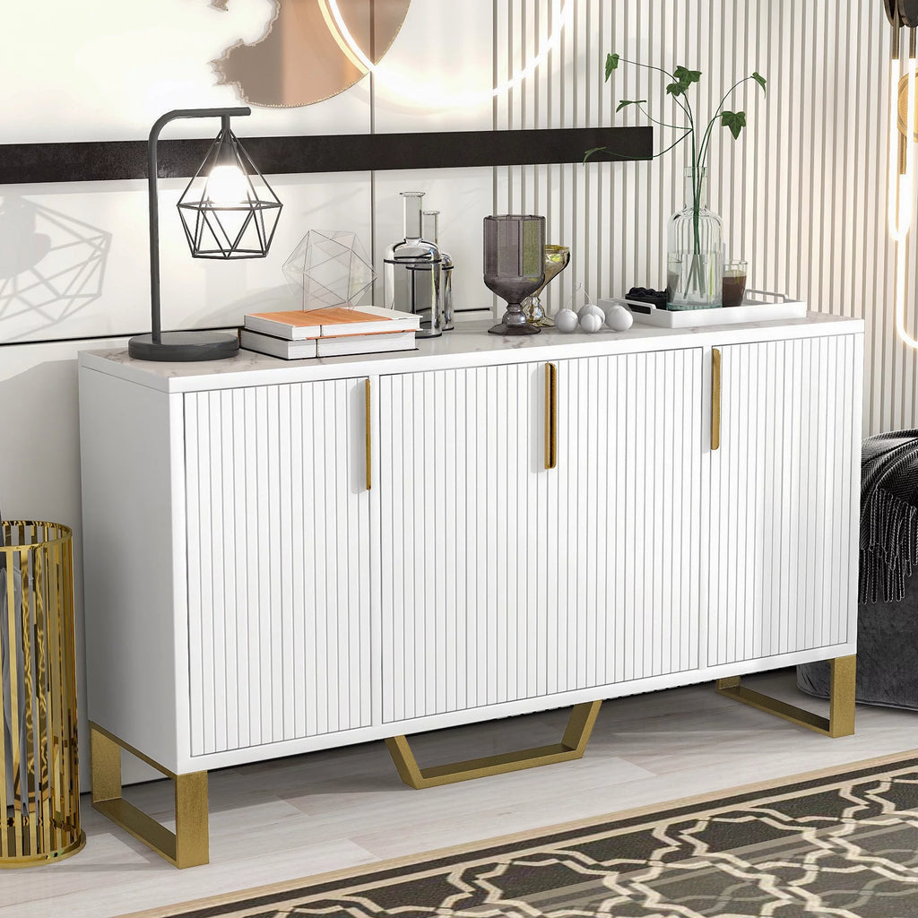 White 4 Door Buffet Sideboard with Metal Legs J19251