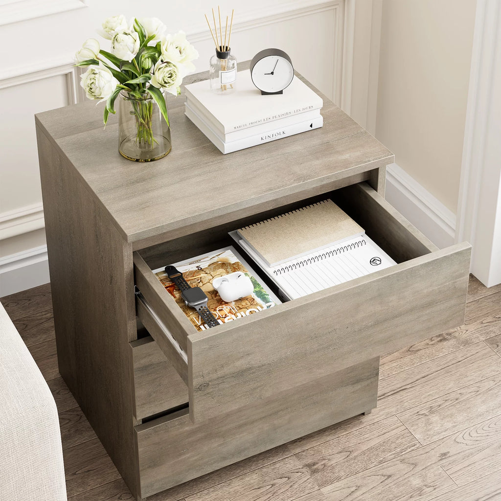 White 3 Drawer Wood Nightstand L68759