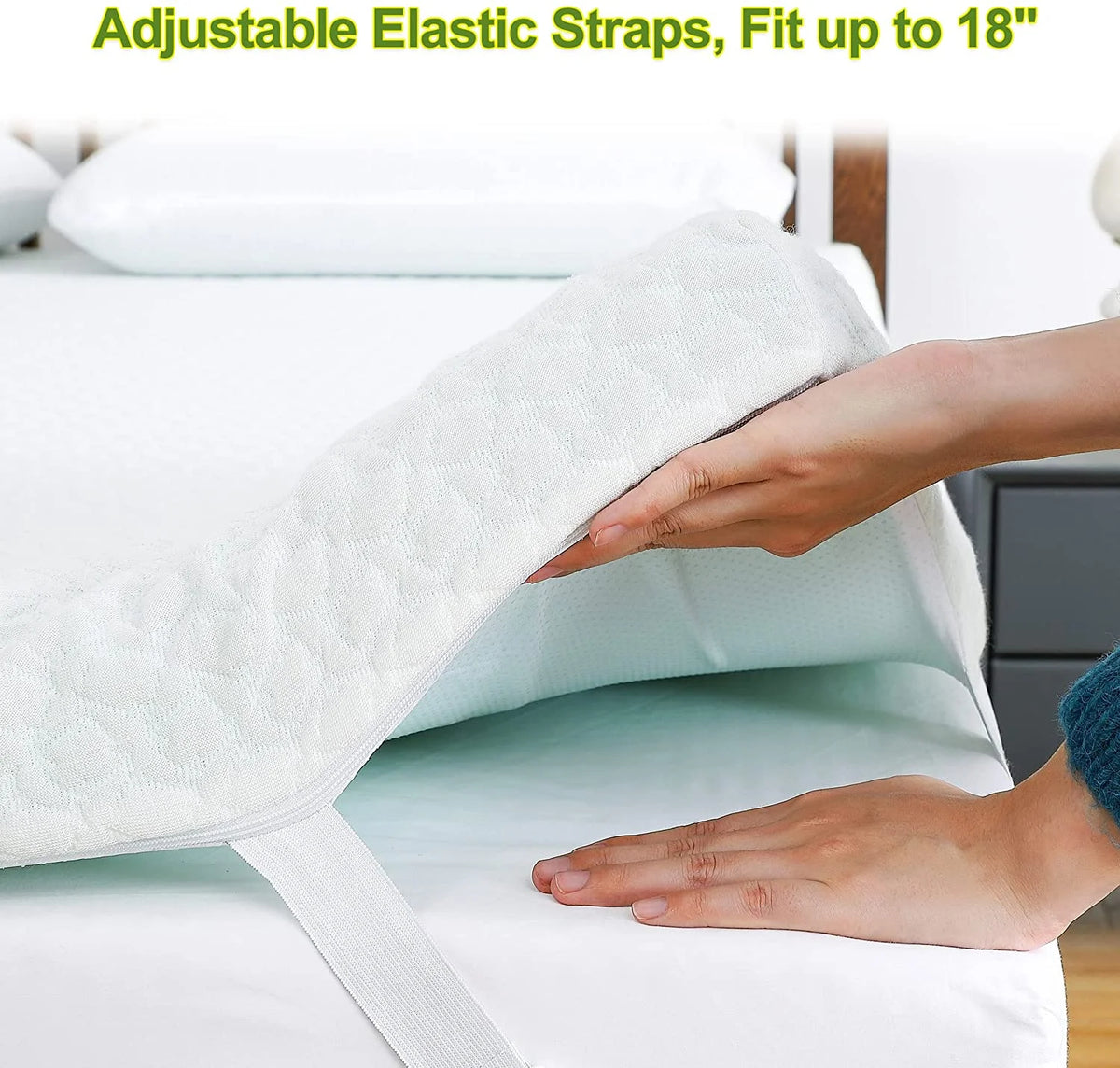 3 Inch Green Tea Memory Foam Mattress Topper with Zippered Bamboo Cover W4538