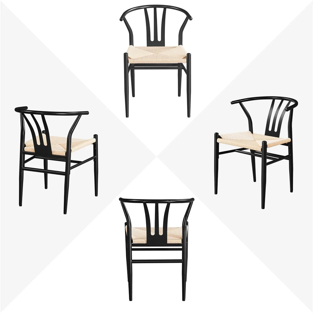 Set of 4 Black Weave Dining Chairs Metal Frame U4286