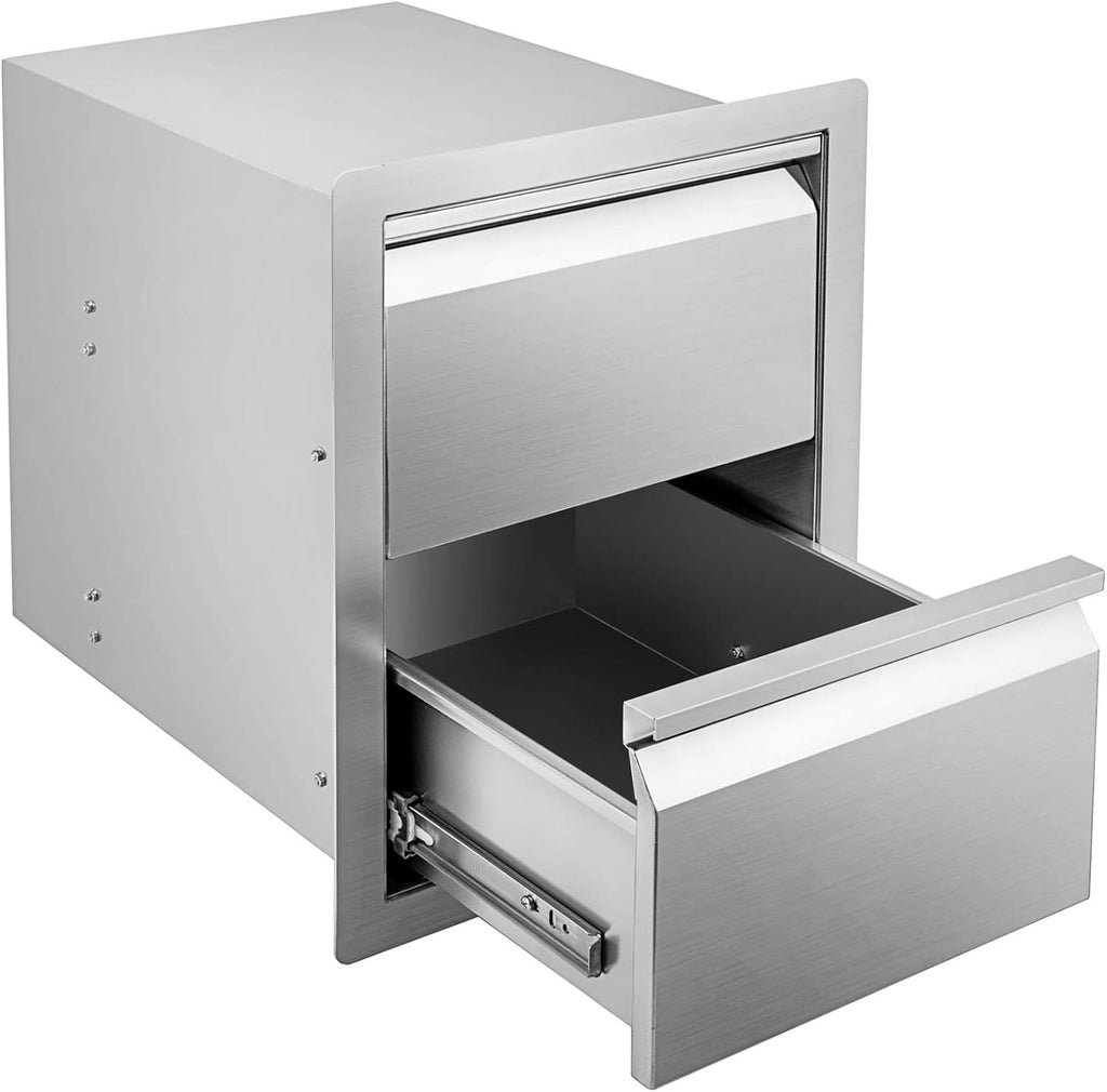 Stainless Steel Triple Access BBQ Drawers Box Frame Style Flush Mount Outdoor Kitchen Drawers C842051