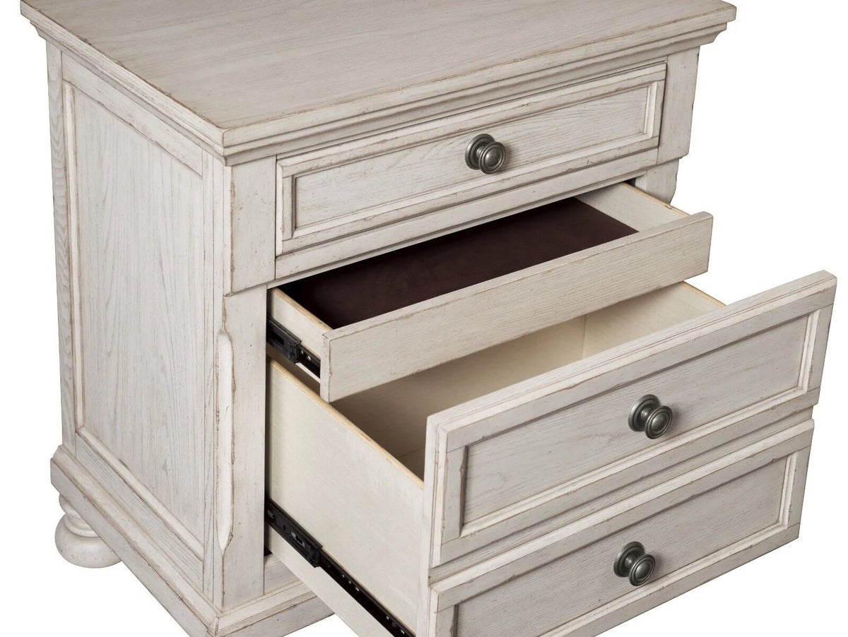 White Queen Size Platform Storage Bed Nightstands Dresser Mirror 6pc Set G198
