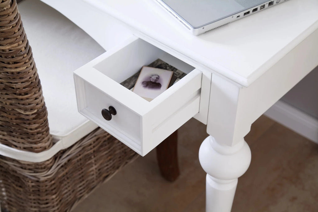 Antiqued White Writing Desk with Hutch I41055