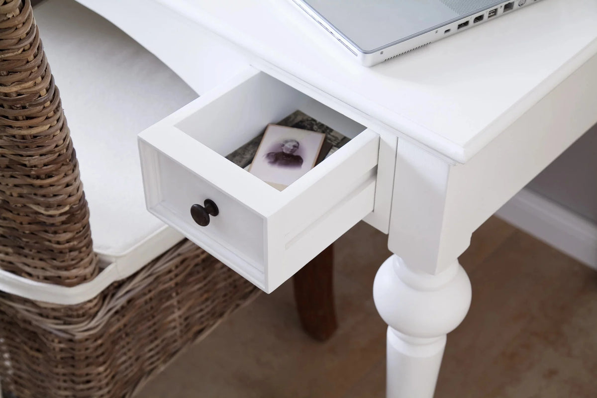 Antiqued White Writing Desk with Hutch I41055