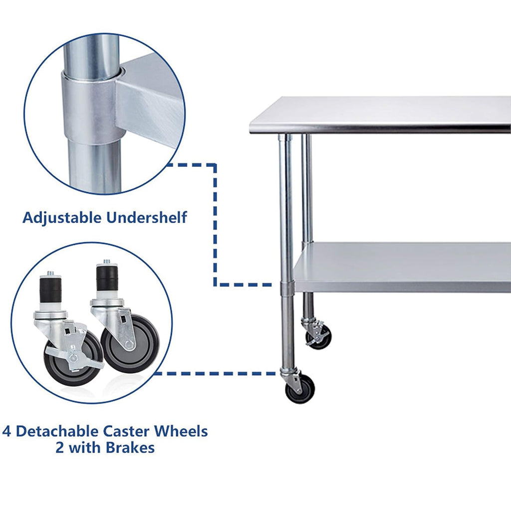 Stainless Steel Table 30 x 48 Inches with Caster Wheels U9595