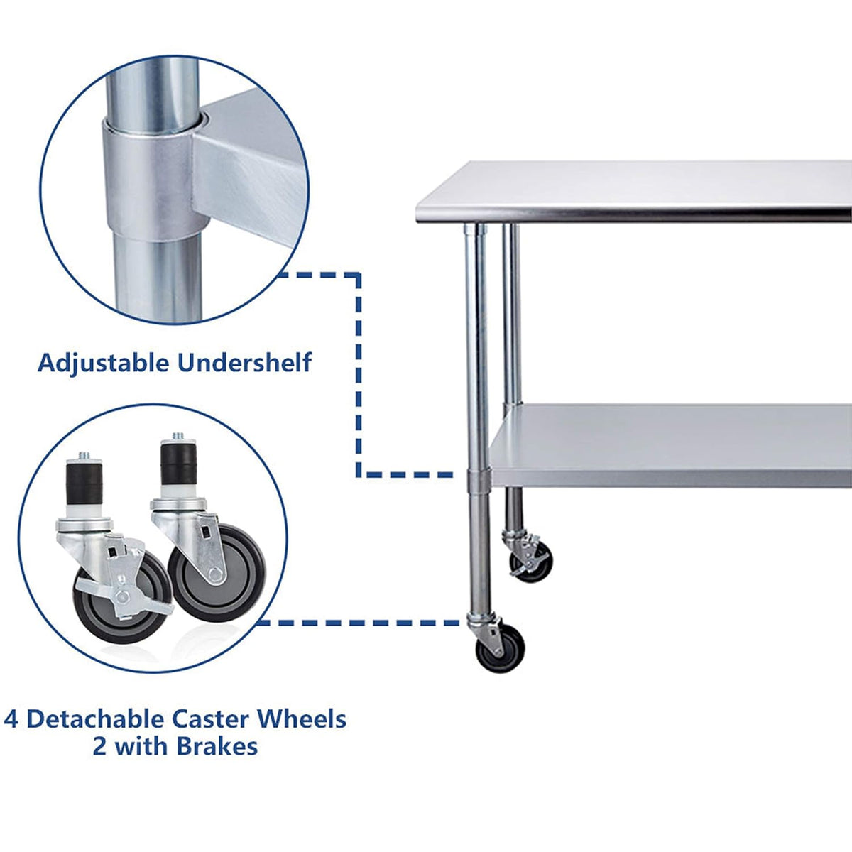Stainless Steel Table 30 x 48 Inches with Caster Wheels U9595