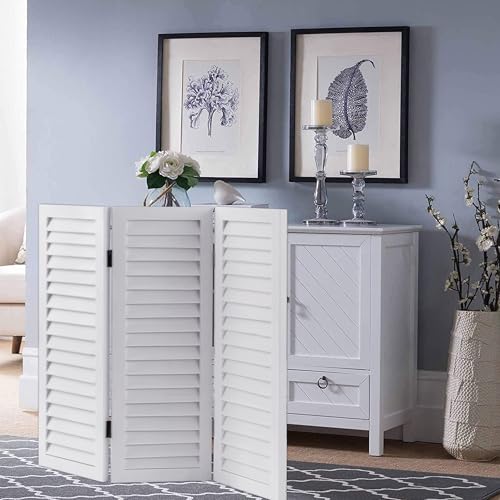White 3 Panel Wood Folding Room Divider I947089