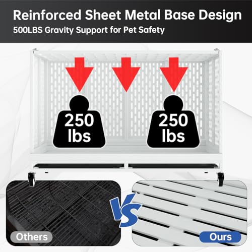 48 Inch Heavy Duty Metal Dog Crate with Wheels, Folding, Removable Tray S490