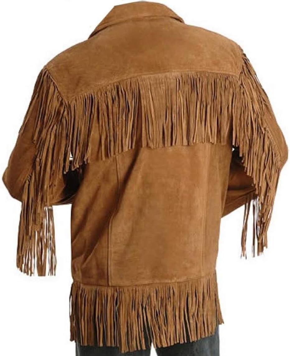 Men's Brown Leather Fringe Suede Jacket Q142