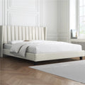 Queen Platform Bed with Upholstered Headboard, Navy Blue F9229
