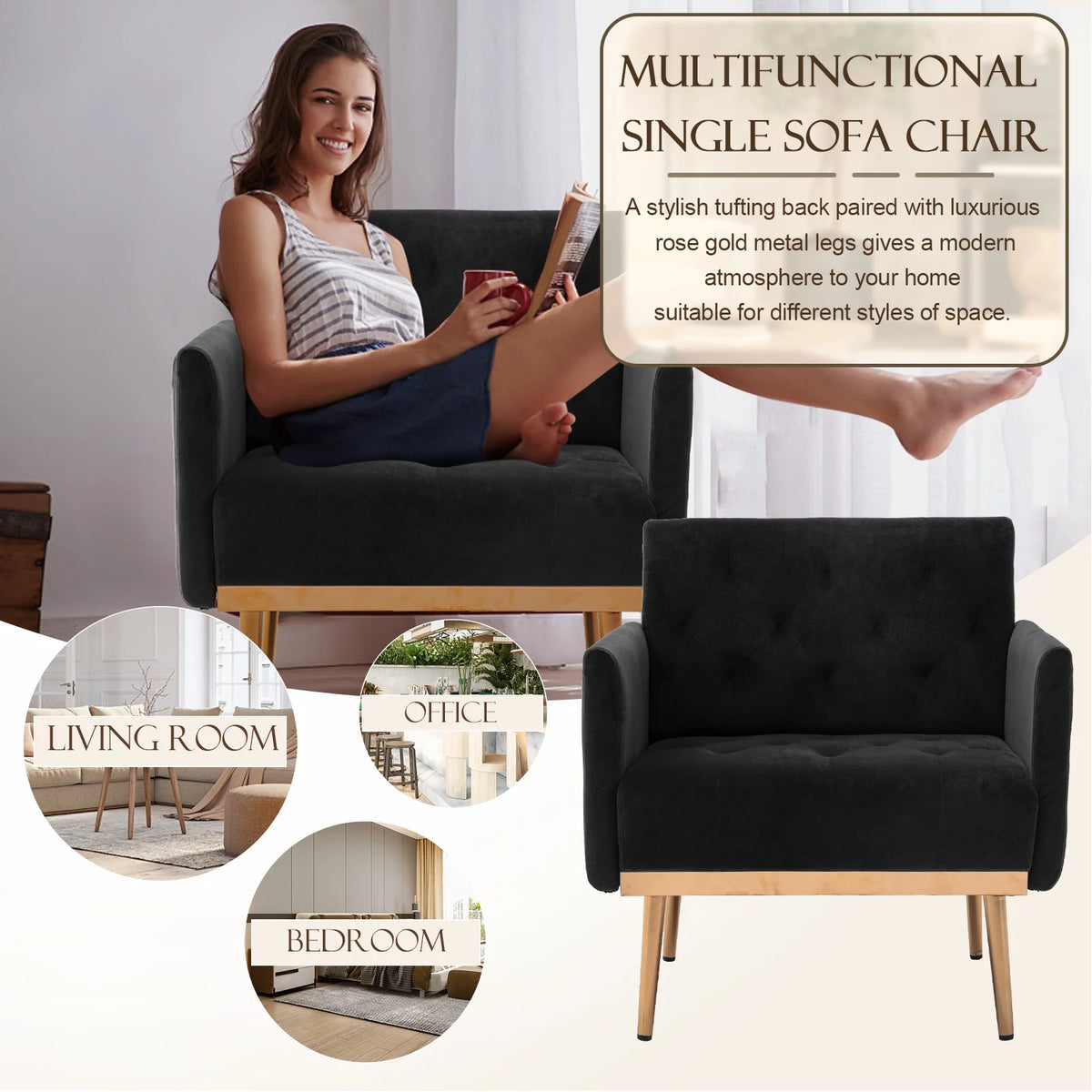 Green Velvet Upholstered Accent Chair with Metal Legs J718
