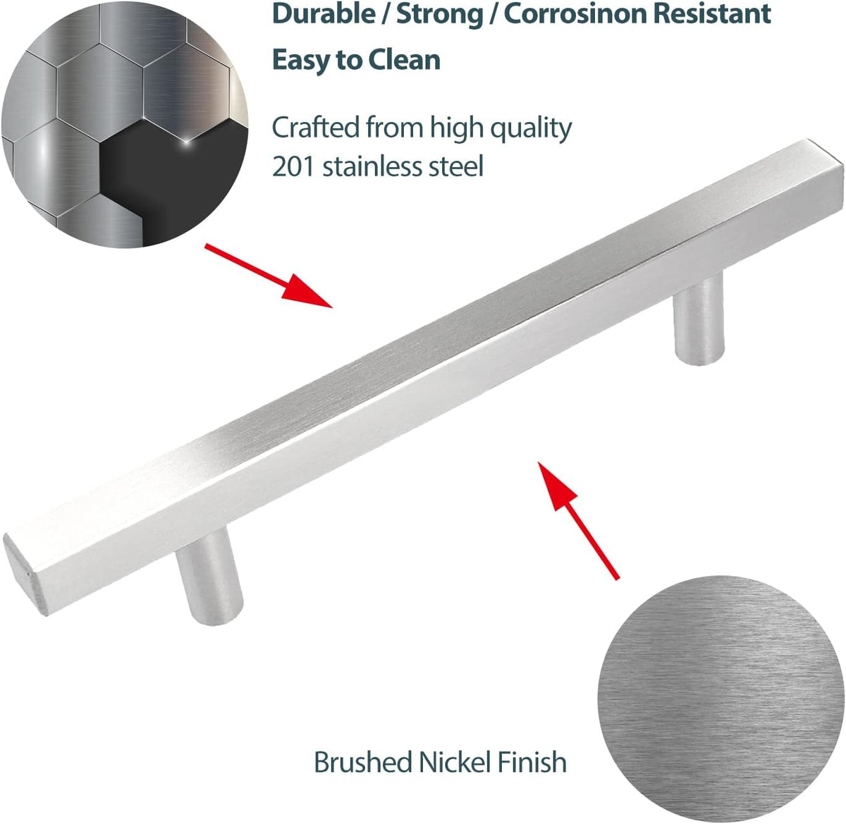 5 Pack Stainless Steel Square Cabinet Handles 5 Inch Hole Centers V87446