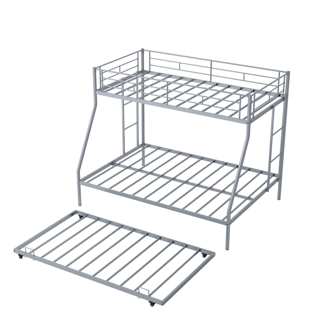 Silver Metal Twin Over Full Bunk Beds with Trundle N729