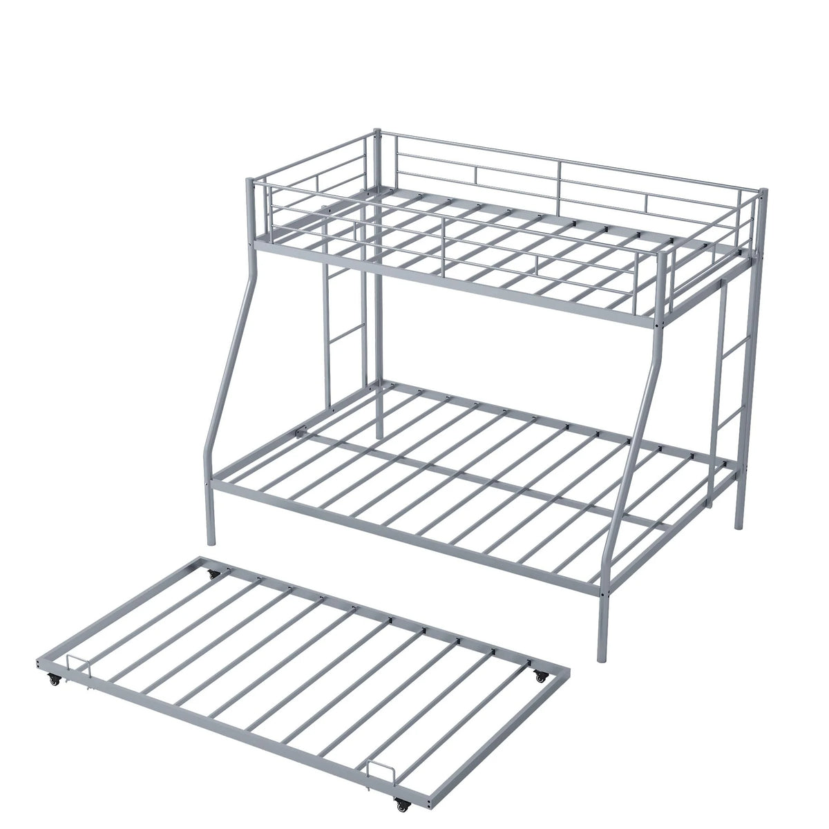 Silver Metal Twin Over Full Bunk Beds with Trundle N729