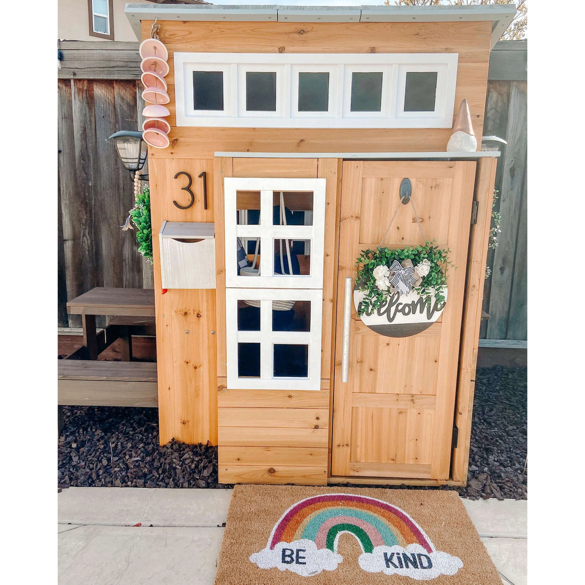 Modern Outdoor Wooden Playhouse with Picnic Table U371501
