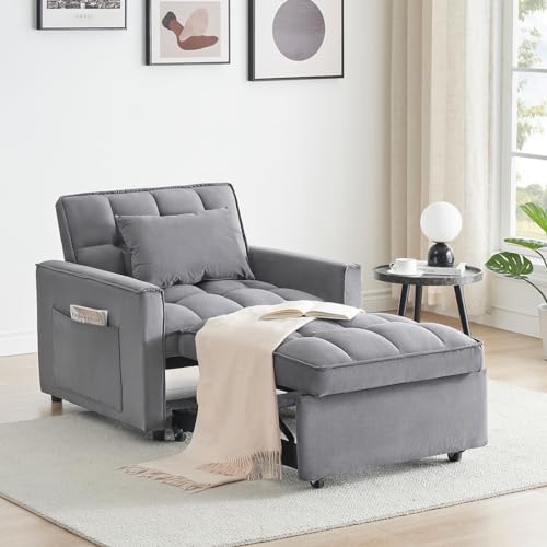 Dark Gray Velvet Convertible Sleeper Chair C367
