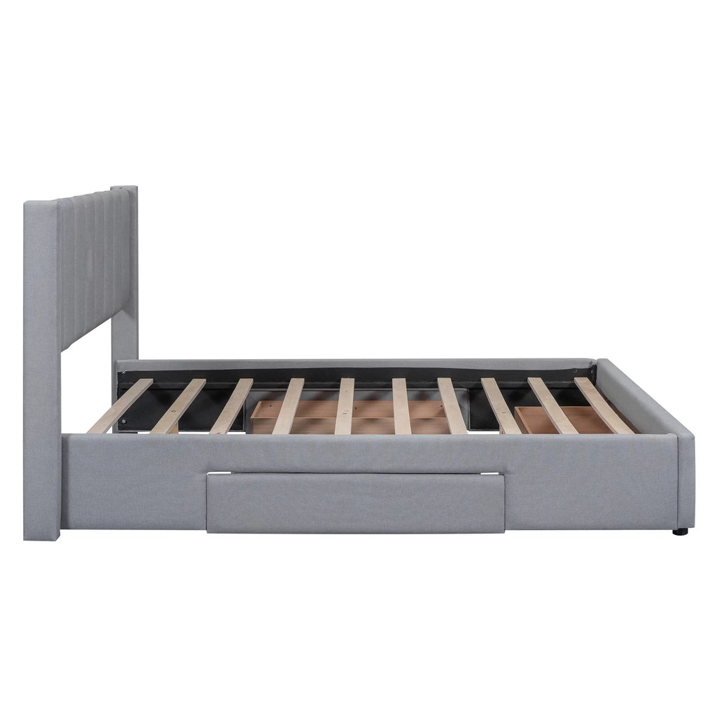 Queen Size Upholstery Platform Bed with Three Storage Drawers M599