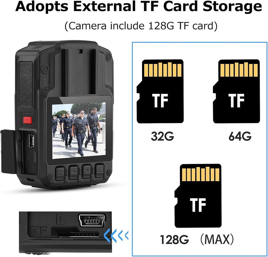 Police Body Camera with Audio, 128GB, 2 Batteries and Charging Dock Station M744774