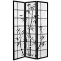 Black 3 Panel Canvas Bamboo Room Divider W40174