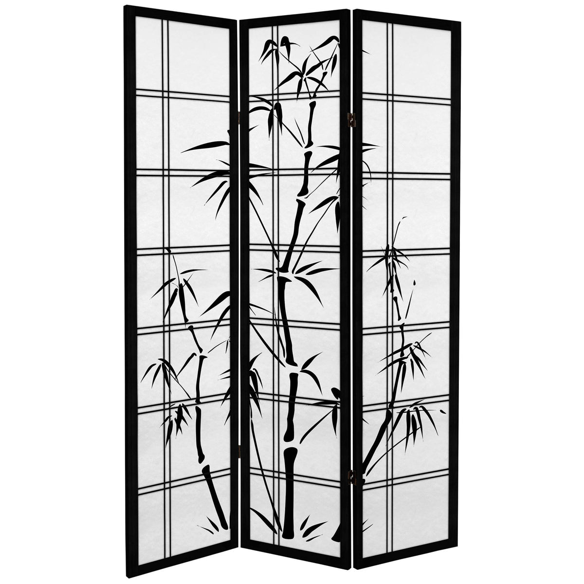 Black 3 Panel Canvas Bamboo Room Divider W40174