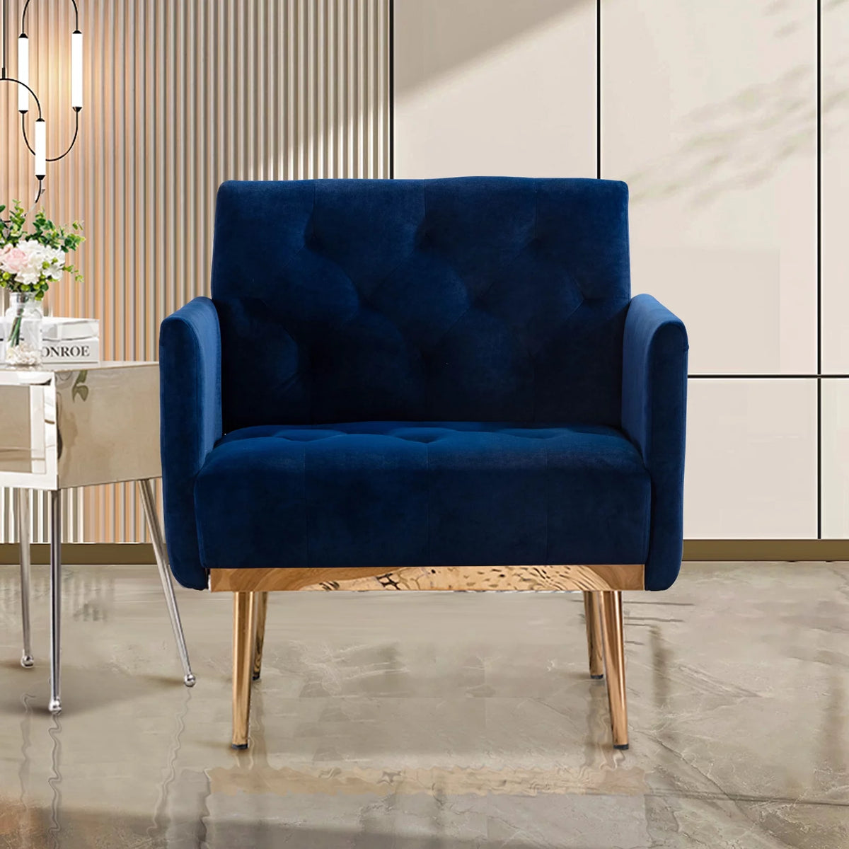 Green Velvet Upholstered Accent Chair with Metal Legs J718