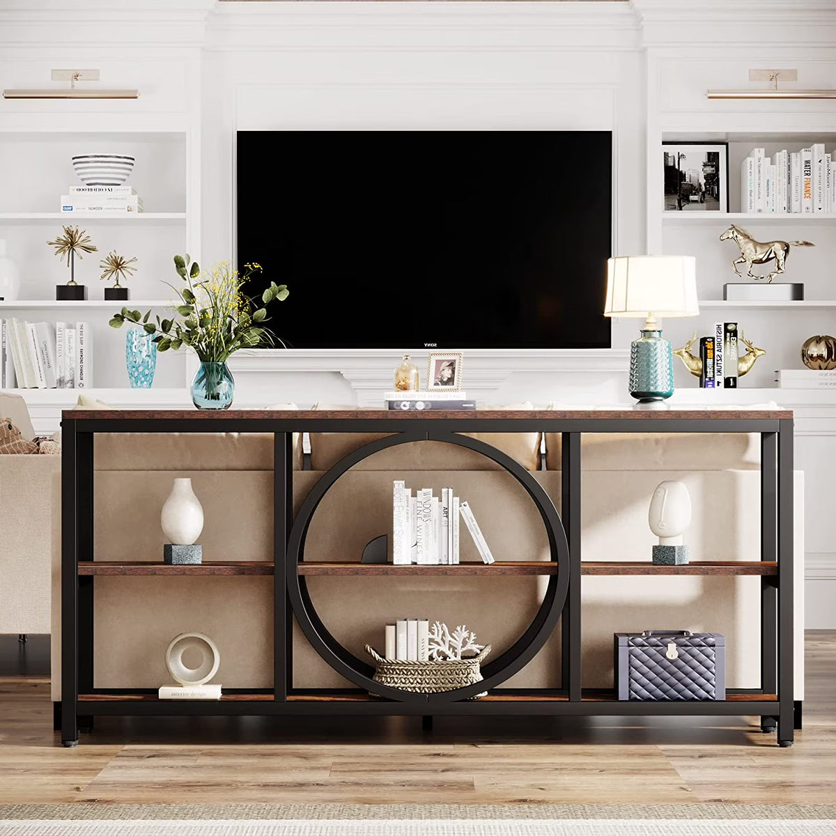70.9 inch Narrow Console Table with 3 Tier Wood Storage Shelves V616804