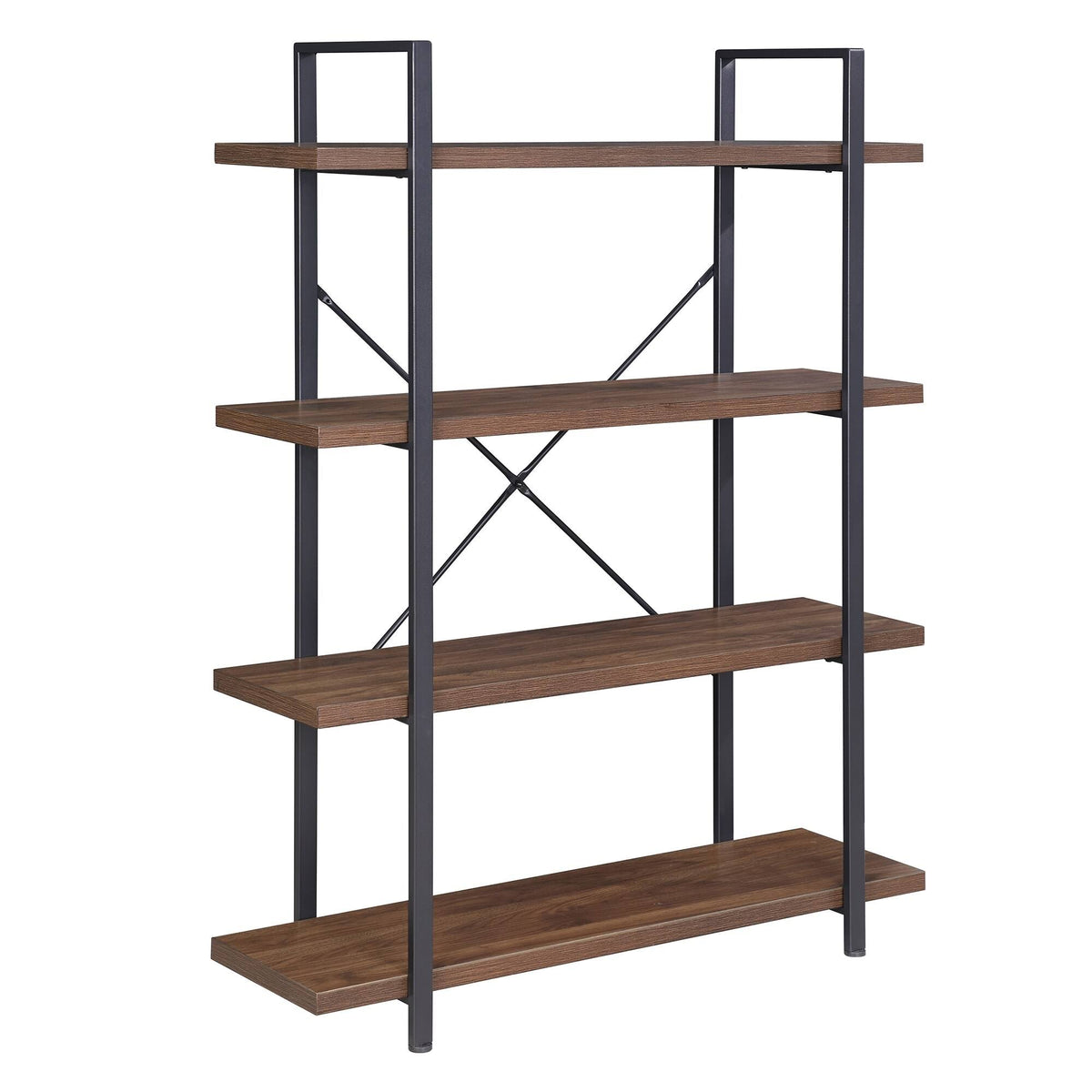 Dark Walnut 3 Shelves Wood & Metal Bookshelf J3373