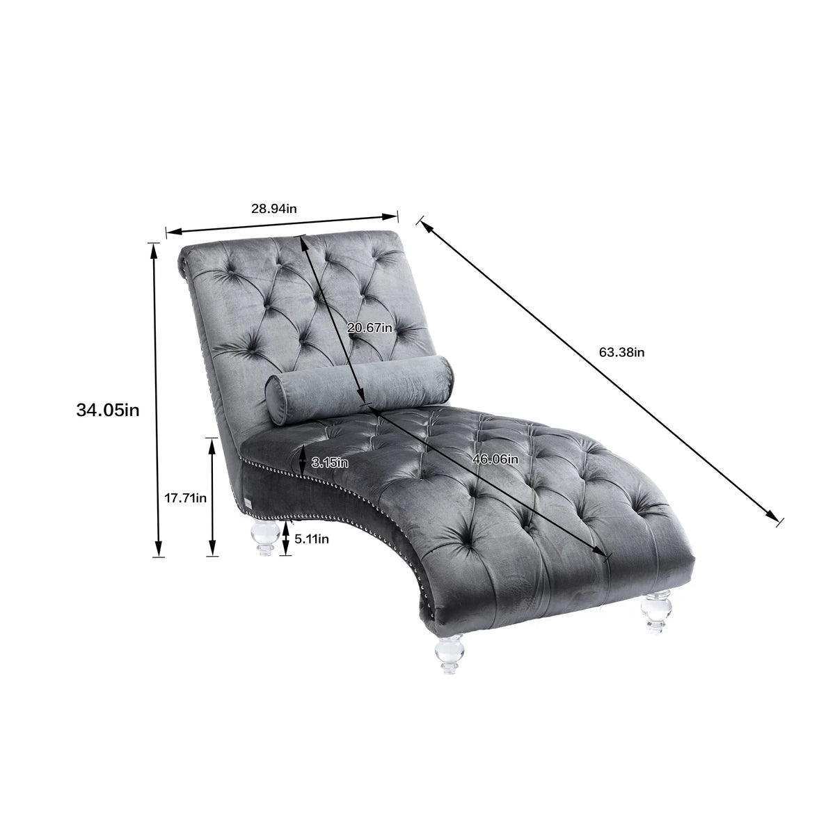 Velvet Recliner Sofa with Acrylic Feet A944875