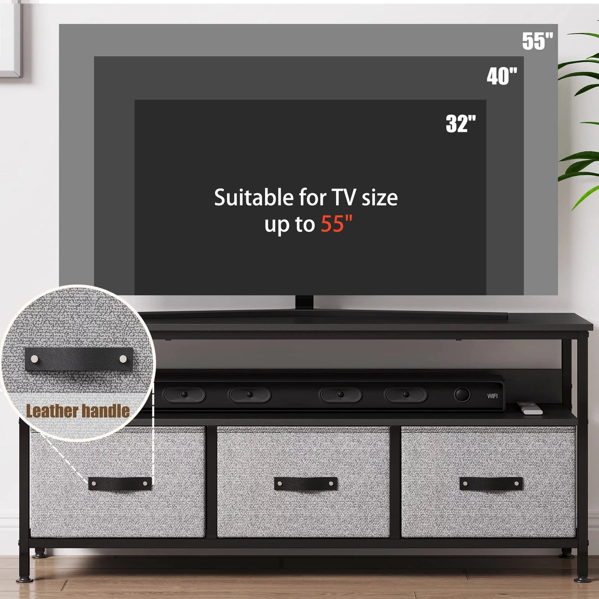 Grey Dresser TV Stand with Drawers and Shelves T26178