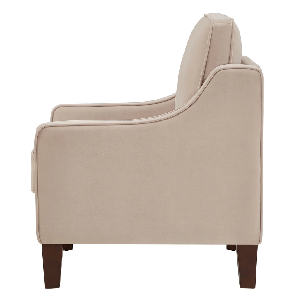 Taupe Velvet Upholstered Armchair with Wooden Legs P5428