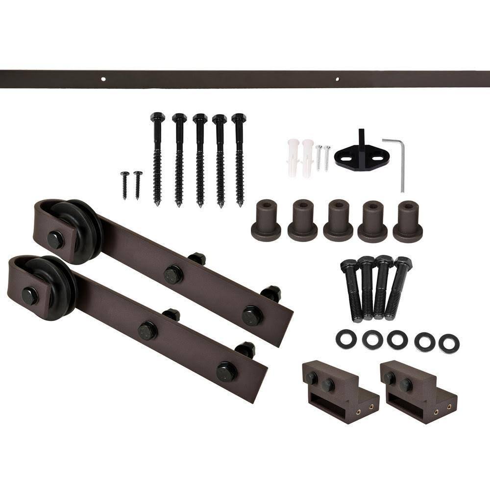 Brown Stained Solid Pine Wood Interior Sliding Barn Door with Hardware Kit R280808
