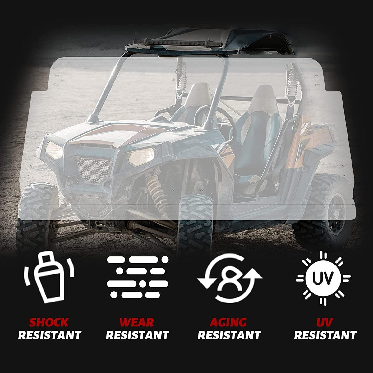 Flip Windshield for Polaris Ranger 1000 Front 2-in-1 Fold Down Clear Windscreen O146