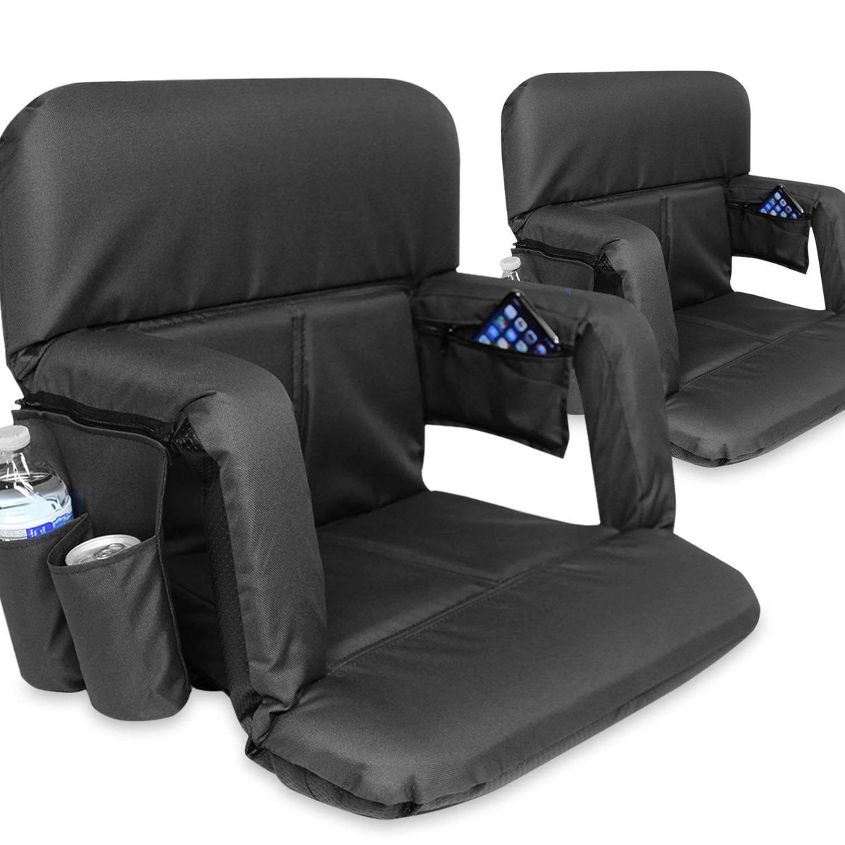 Black Set Stadium Bleacher and Bench Seat Chair with Carry Straps N9528