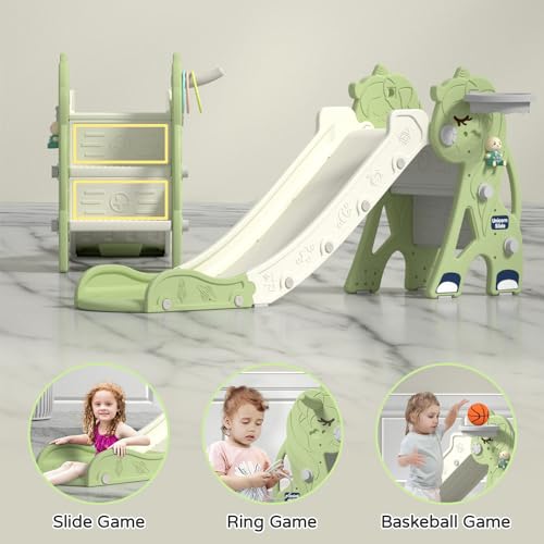 Unicorns-Pink Plastic Toddler Slide with Basketball Hoop & Ring Game A596