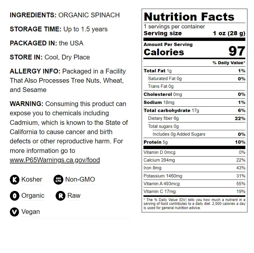 Organic Spinach Powder, 16 Pounds S90330
