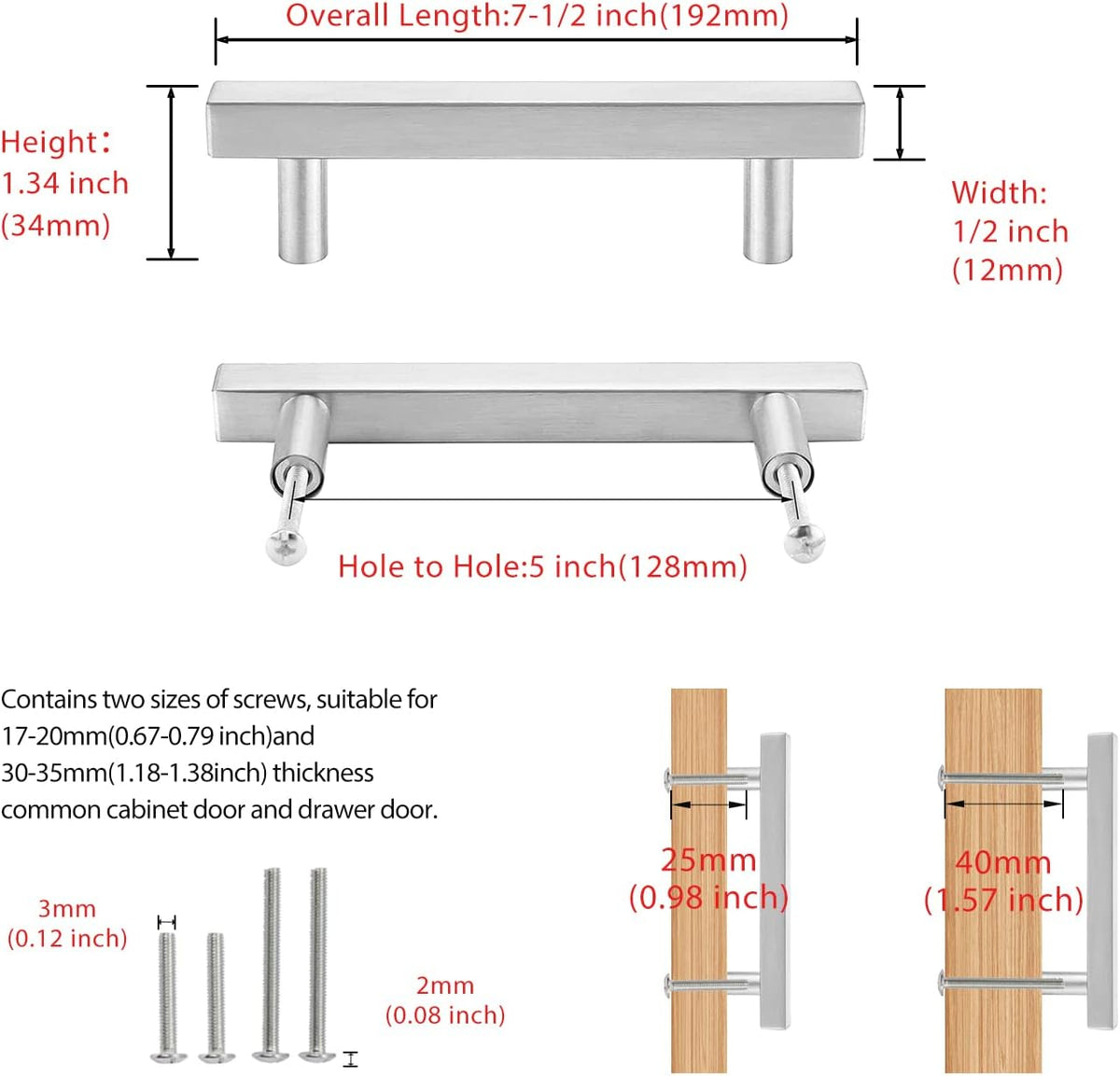 5 Pack Stainless Steel Square Cabinet Handles 5 Inch Hole Centers V87446